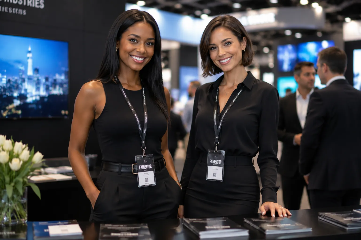 TSM trade show model greeting booth visitors
